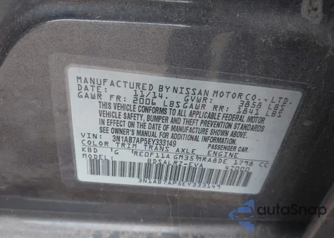 2014 Nissan Sentra Sr z USA, uszkodzony, nr VIN 3N1AB7AP5EY333149